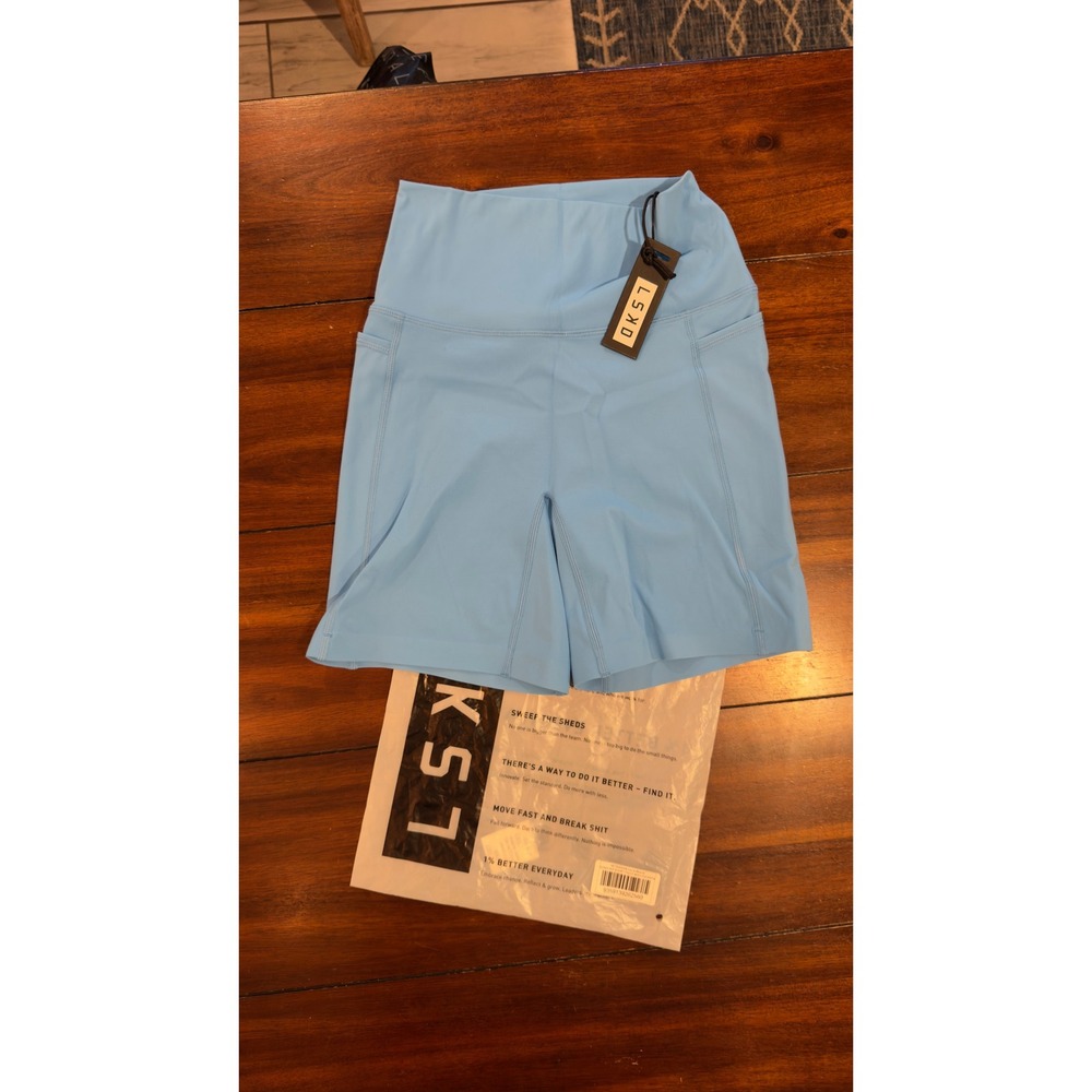 LSKD Elixir Mid Short Tights Azure Blue WTGH00306 High Waist Pockets Medium NWT